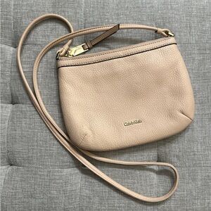 Calvin Klein Tan Crossbody Bag with Textured Leather and Zipper Closure